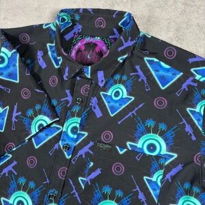 Retro Rifle Shirt Men Large Polyester Blend Shot Show Short Sleeve Beach Stretch